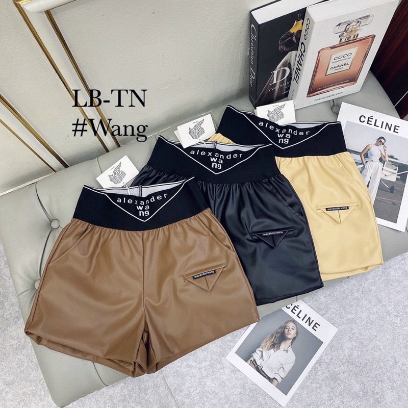 Quần short da cạp chun chữ họa tiết siêu hot TVWag