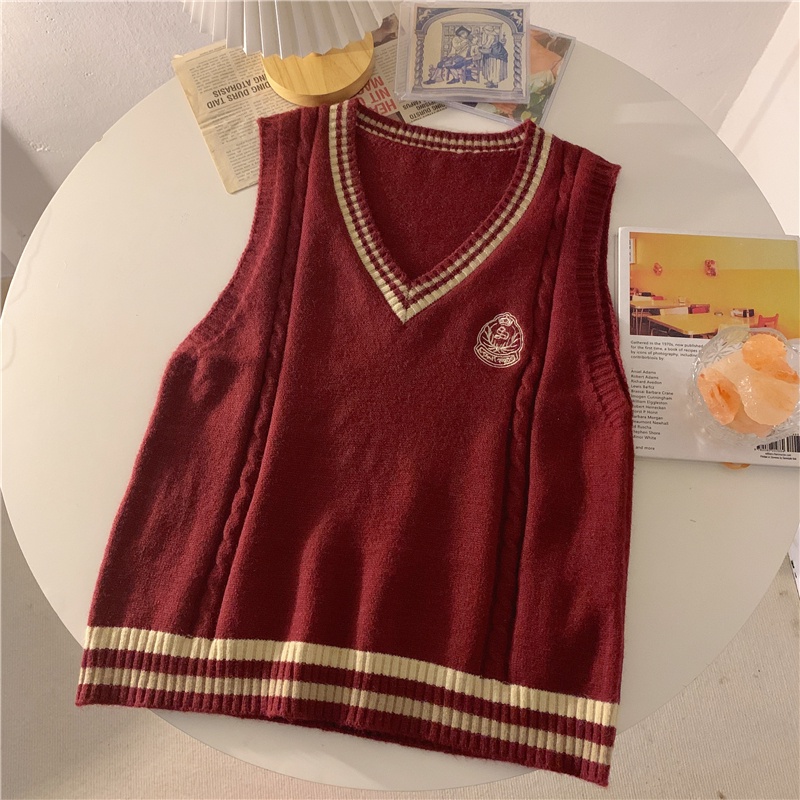 Áo sát nách dệt kim SUXI dáng rộng cổ V vintage thời trang mùa đông cho nữ