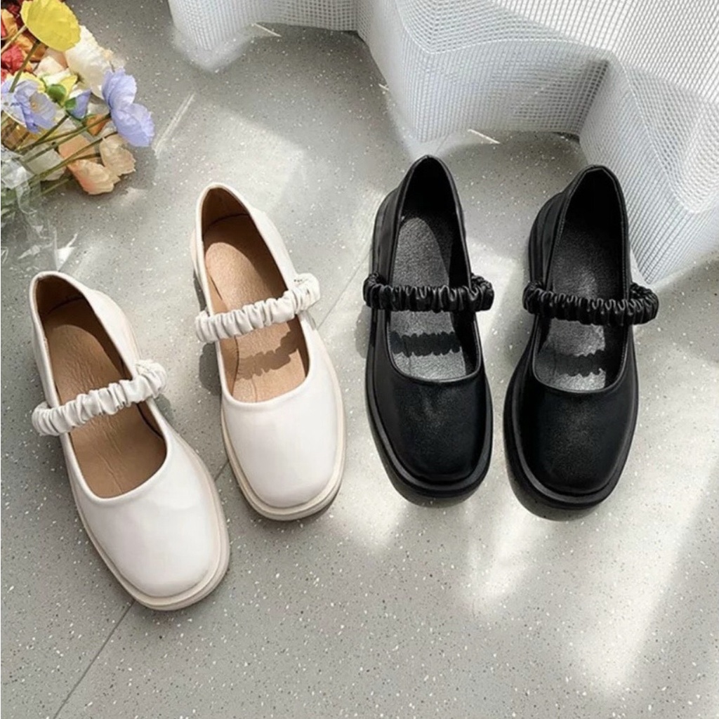 Giày búp bê mary jane đế đúc cao 2 phân da mờ quai nhún phong cách vintage Hàn Quốc cho nữ - GN52
