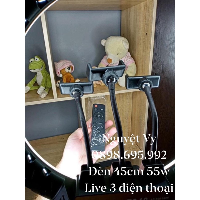 Đèn live stream 45cm live 3 điện thoại và tích hợp 2 khe sạc điện thoại trực tiếp