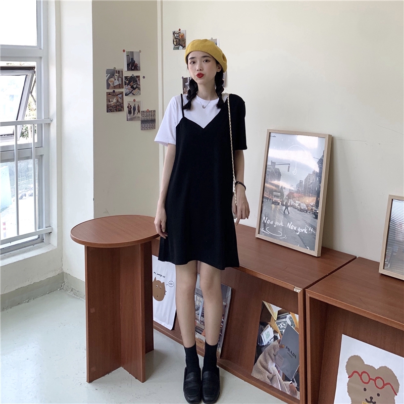 SUXI Đầm Thun Dáng Rộng Màu Trơn Thời Trang Mùa Hè