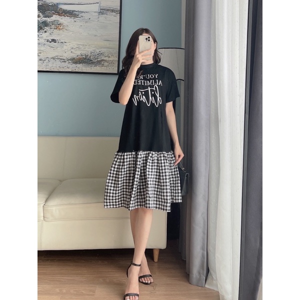 Đầm suông thun đuôi cá kẻ