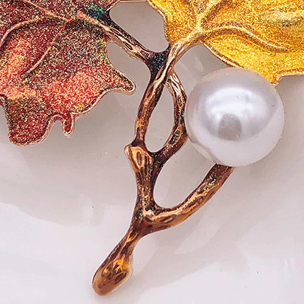 Ghim Cài Áo Hình Lá Phong Phối Ngọc Trai Nhân Tạo Thời Trang Cho Nữ