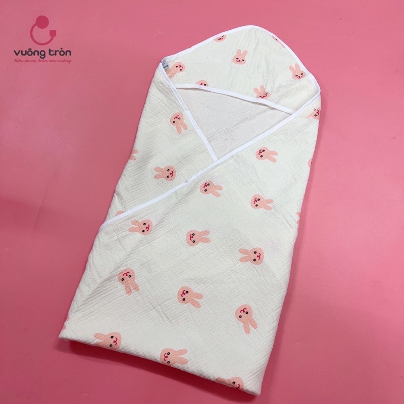 Chăn ủ vải muslin trần cao cấp Vuông tròn đẹp an toàn cho bé