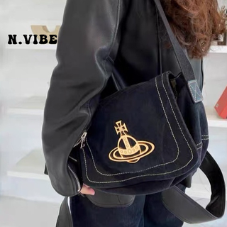 Túi Đeo Chéo【Túi Canvas Retro Saturn Vivienne Túi Nữ Túi Đeo Vai Unisex Túi Messenger】