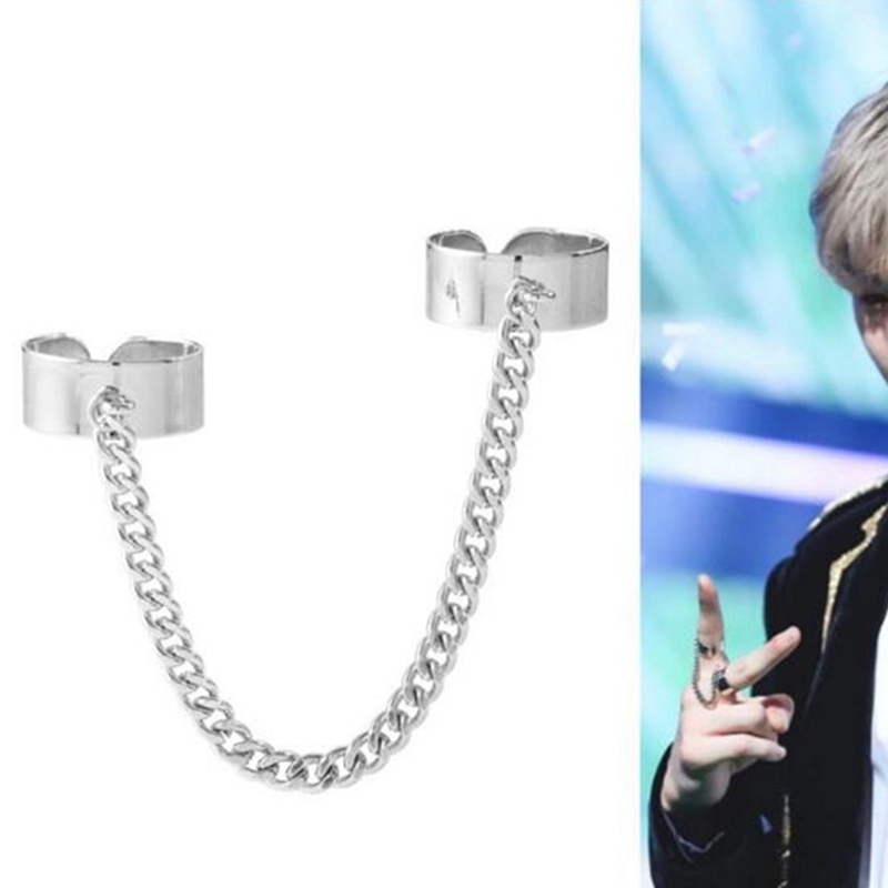 Attract connecting finger ring Punk Style Stainless steel chain Finger Knuckle BTSARMY Opening Rings Charm Set