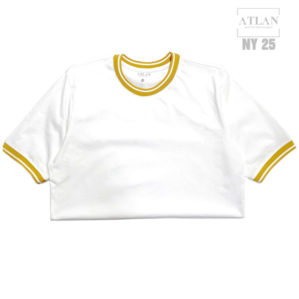 Áo Thun Nam 💖 𝘍𝘳𝘦𝘦𝘴𝘩𝘪𝘱 💖 Áo Nam Cổ Tròn Vải Cotton Phối Bo Sọc Vàng - NY25 | BigBuy360 - bigbuy360.vn