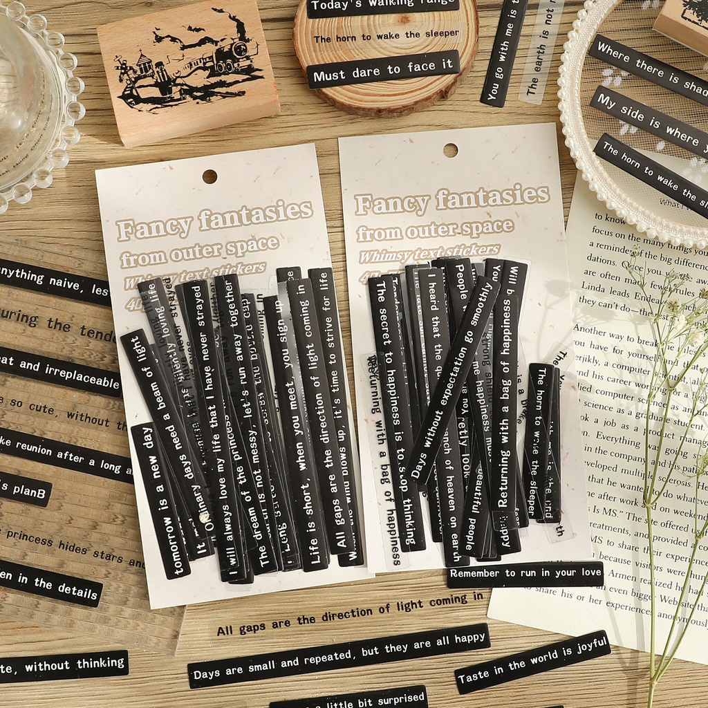 S72 - Set 20 stickers giấy/PET chống nước chữ câu quotes tiếng Anh trang trí sổ bullet journal, junk journal