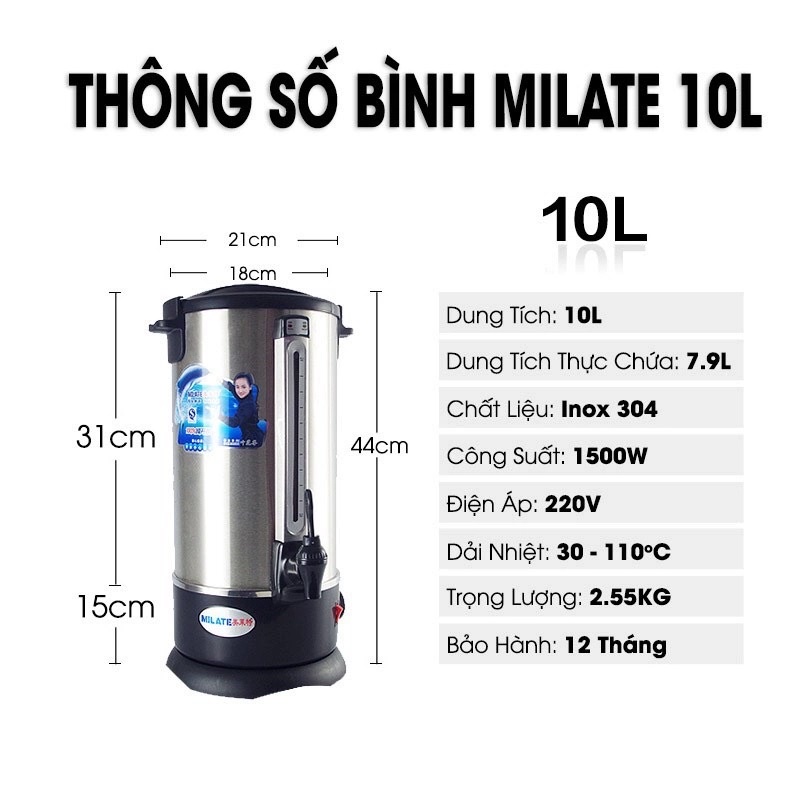 Bình đun nước nóng Milate 8/10/12/20lit