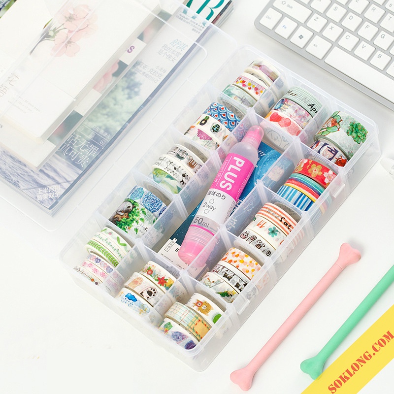 Hộp đựng washi tape Sổ KLONG, phụ kiện 15 ngăn tùy chỉnh kích thước tiện lợi C07