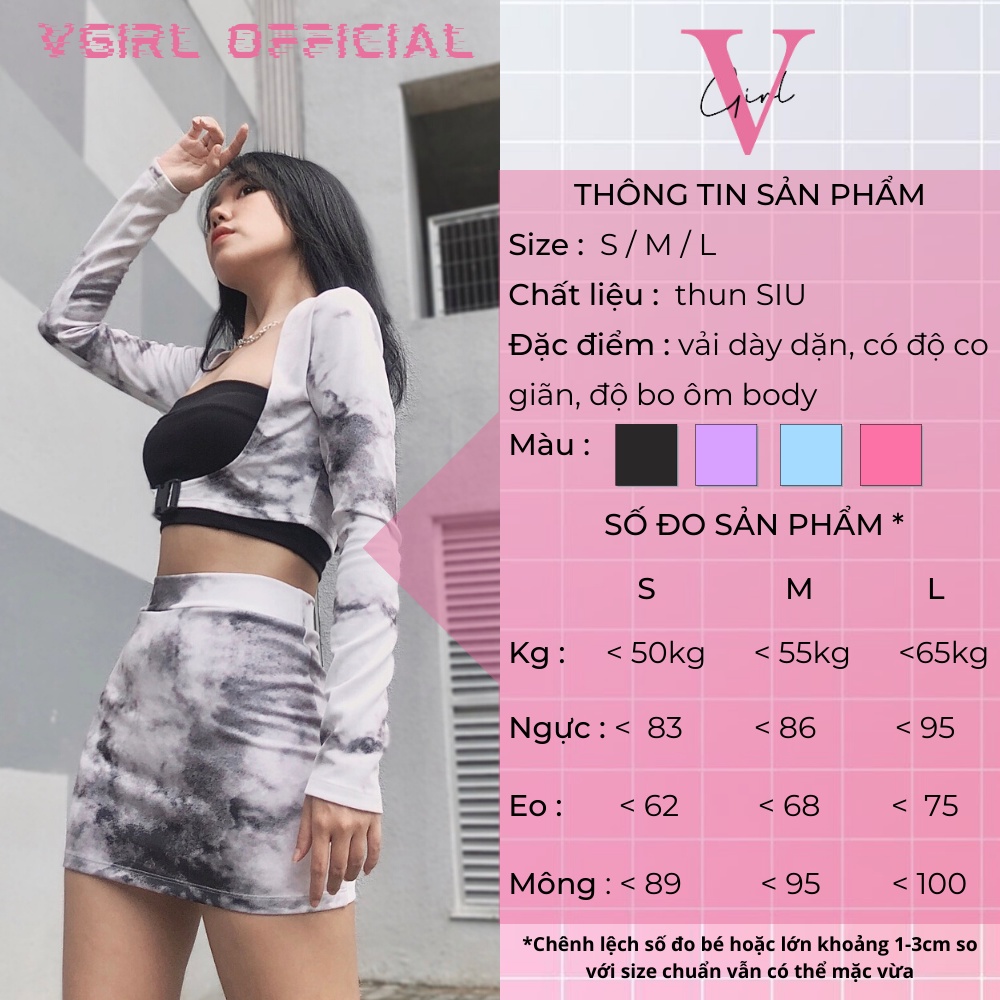 Set 2 món áo tay dài và chân váy nữ VGIRL có khoá bấm hoạ tiết loang hot trend [ẢNH ĐỘC QUYỀN]