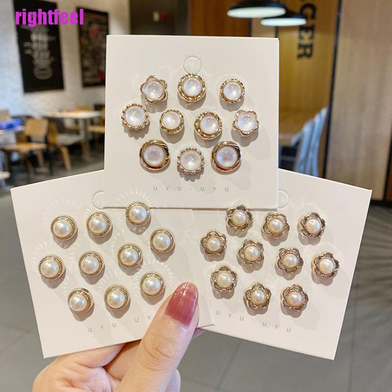 Rightfeel 10PC Shirt Brooch Buckle Pearl Button Neckline Pin Women Cufflinks Decoration