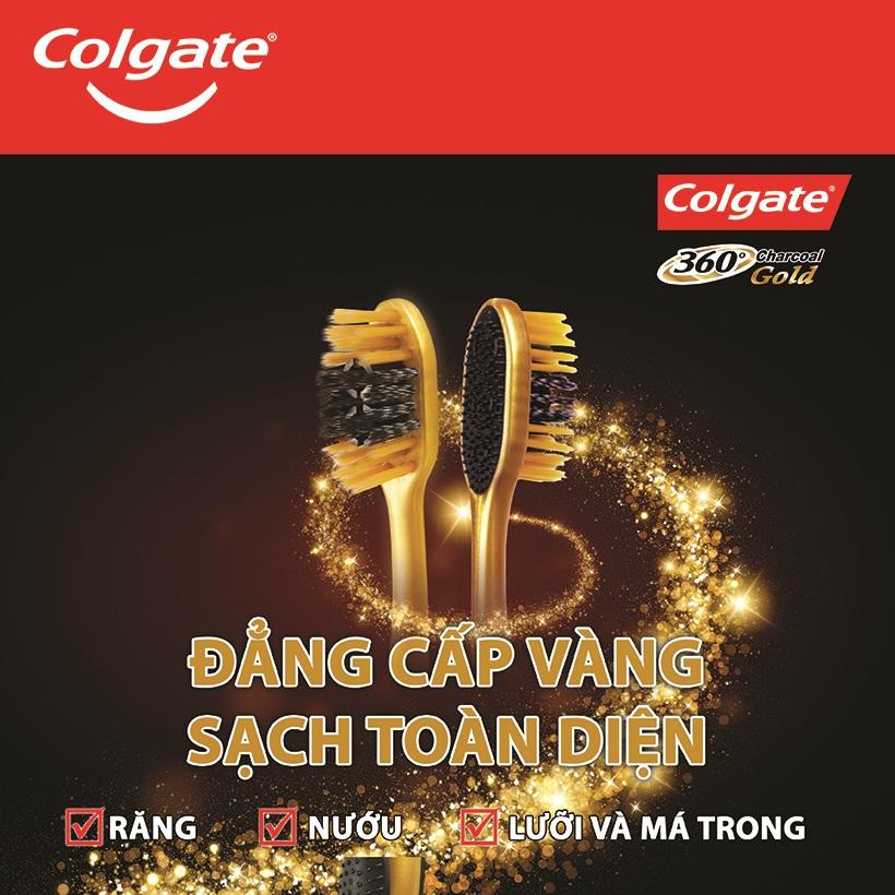 Bàn chải đánh răng Colgate 360 Gold Charcoal than hoạt tính siêu mềm 1 cây đơn