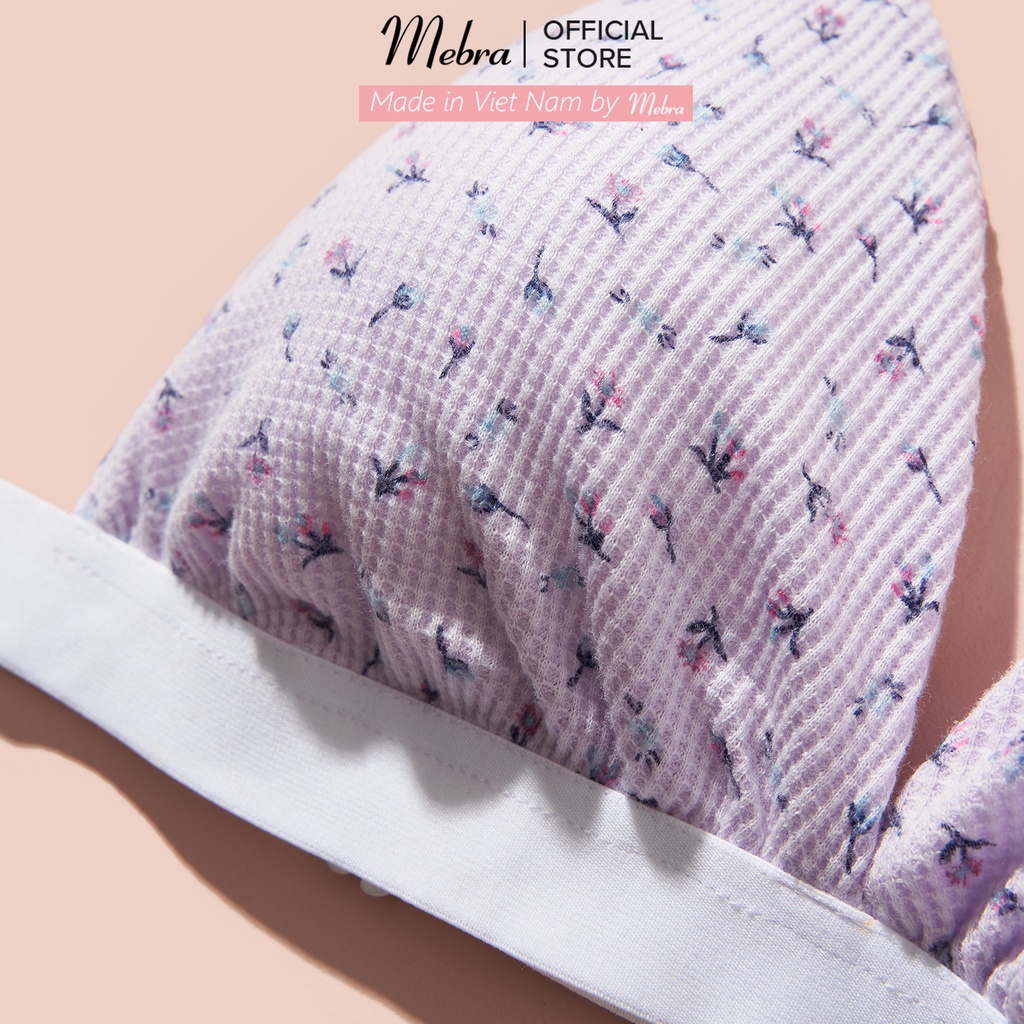 Áo ngực bra nữ cotton Hàn cao cấp thoáng khí không đệm không gọng màu tím hoa cao cấp có size Mebra A003