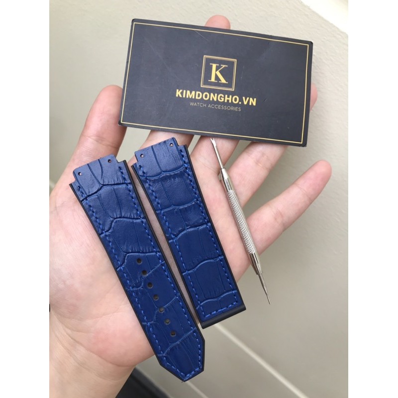 Dây đồng hồ Hublot nam vân xanh dương size 42 tặng kèm đồ thay dây