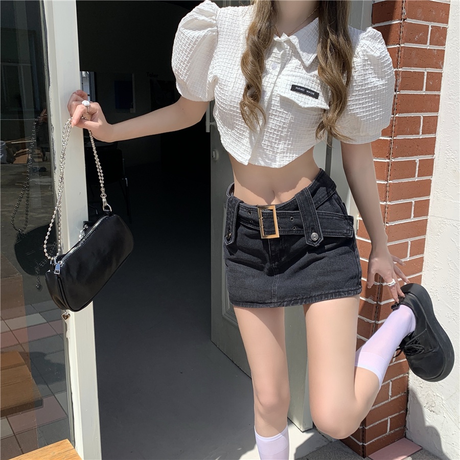 Chân váy jean chữ A lưng cao phong cách Hàn Quốc thời trang gợi cảm cho nữ