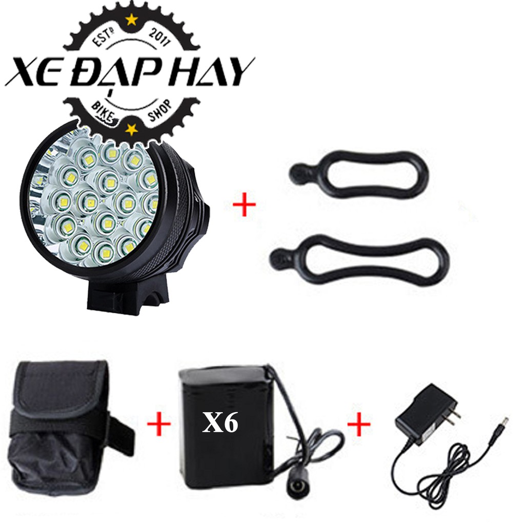 Đèn Pha Xe Đạp 16LED T6 | Độ Sáng 19200 Lumens,Công Suất 160W |Pin Sạc Lithium 18560 X6 | Tuổi Thọ LED 10000 Giờ