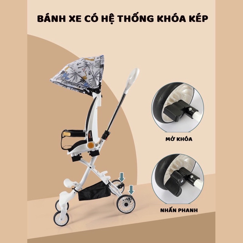 XE ĐẨY 2 CHIỀU GẤP GỌN CÓ CHẾ ĐỘ NGẢ TỰA LƯNG V-BABY- MẪU MỚI 2022