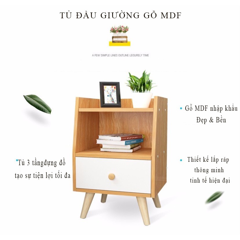 Kệ gỗ tab đầu giường Goodwood 2 tầng tự lắp ráp - TỦ ĐẦU GIƯỜNG GỖ MDF SIÊU BỀN DÁNG CHÂN GỖ SIZE TO