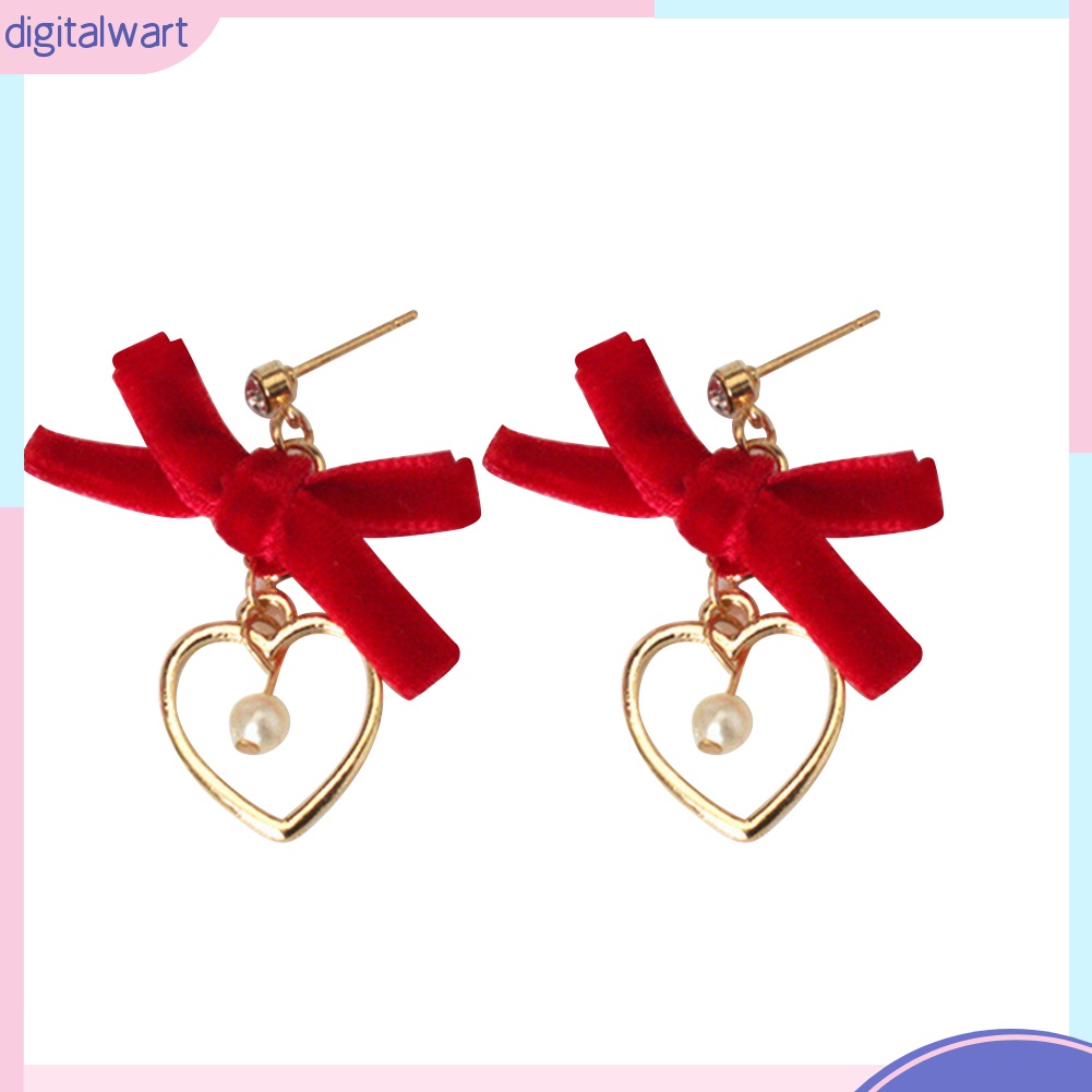 Đôi khuyên tai phối nơ và trái tim rỗng thời trang cho nữ