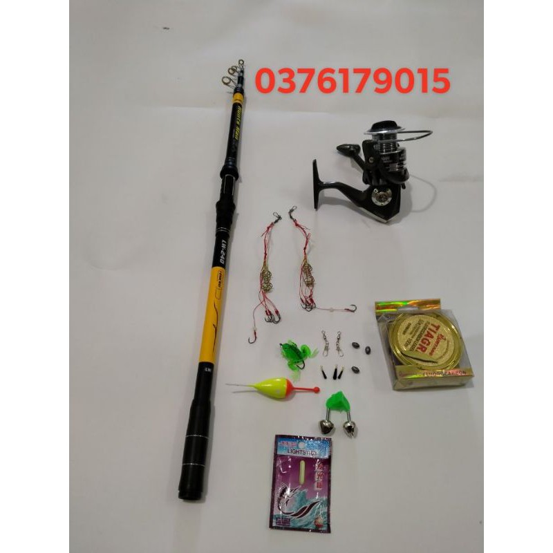 Combo cần Huntman 2 màu đỏ, vàng và máy câu