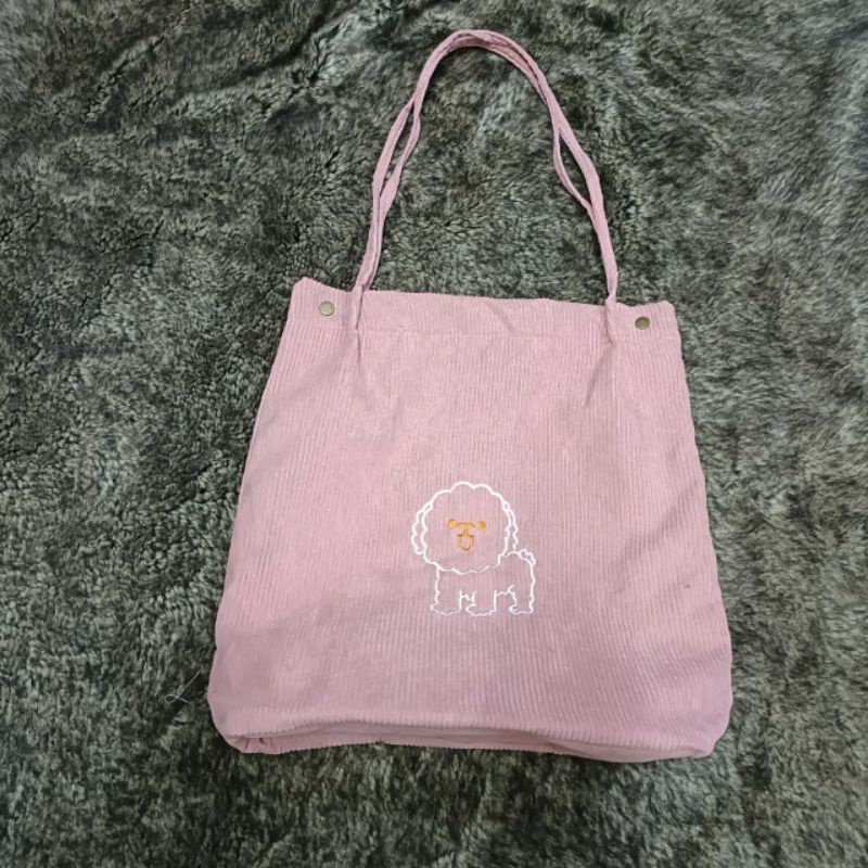 Túi đeo vai, vải gân nhung đẹp, mềm, chó thêu - CHÓ CUTE