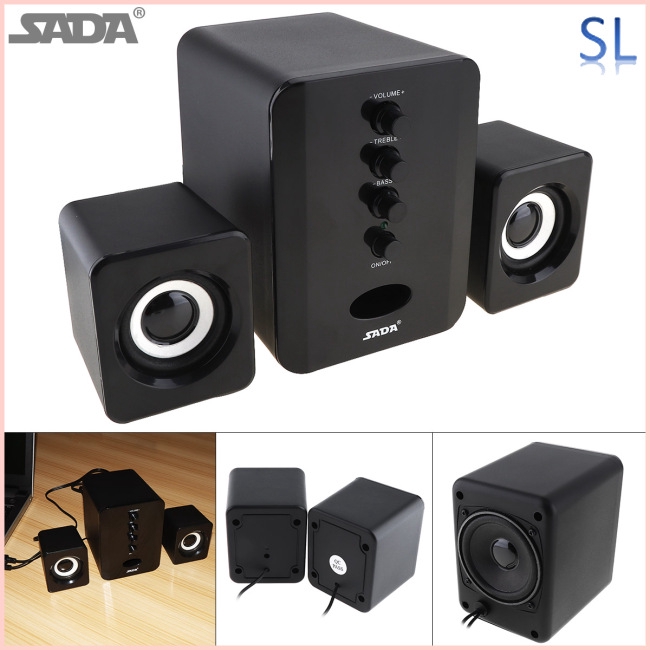 SADA Full Range 3D Stereo Subwoofer 2.1 Small PC Speaker Portable Bass Music DJ USB Computer for TV