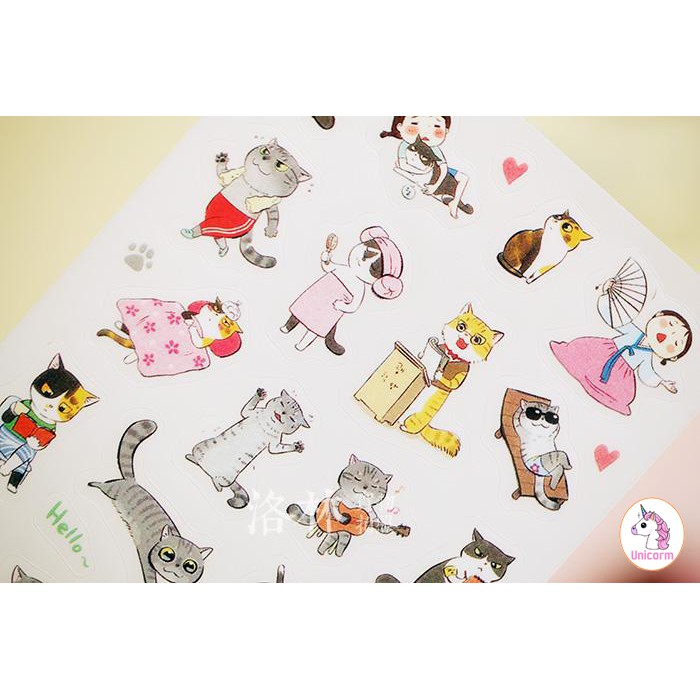 Bộ 6 tấm sticker hình mèo xám siêu đáng yêu