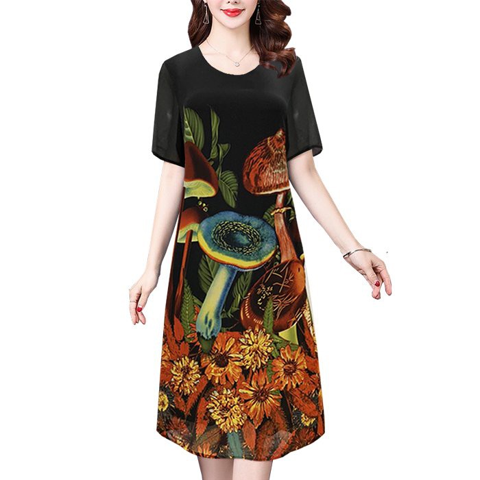 GOTI  - Áo Đầm Suông Trung Niên Dáng Dài Rộng Eo Tay Lỡ Cao Cấp Cổ Tròn Tặng Mẹ U50 U60 3316 3209 3314 3303