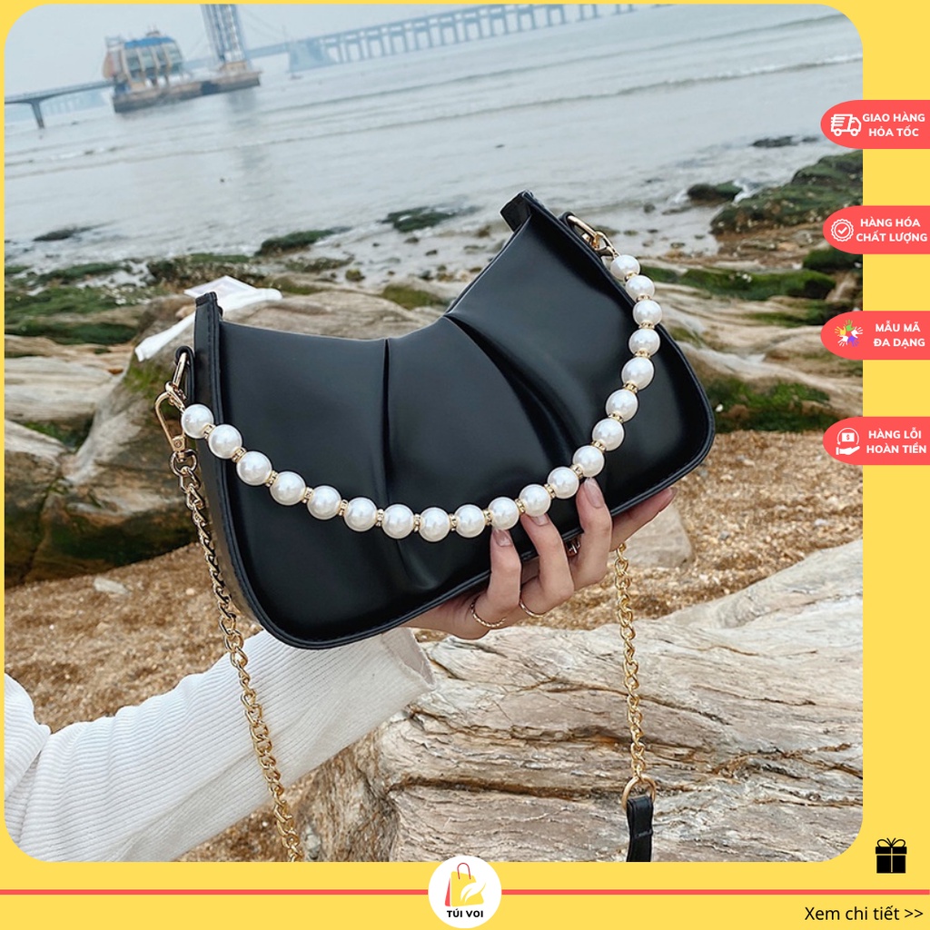 Túi xách nữ đeo chéo da gấp quai ngọc cao cấp sang chảnh hiện đại dành cho bạn gái CV31