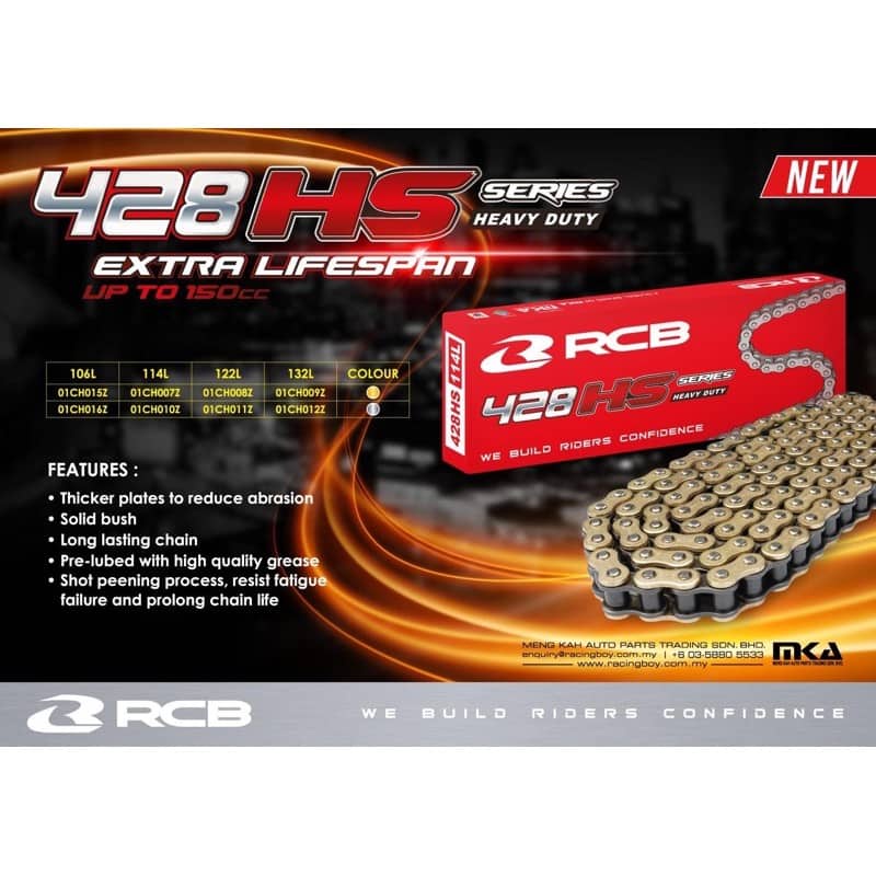 Sên xích RCB chính hãng 428s 9ly vàng 132L gắn tất cả các loại gấp dài