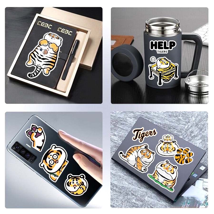 Sticker Con Hổ Vàng Cute | Nhãn Dán Hình Con Hổ Cắt Sẵn Số Lượng từ 10 - 100 Hình Dán Mũ Bảo Hiểm Chống Nước