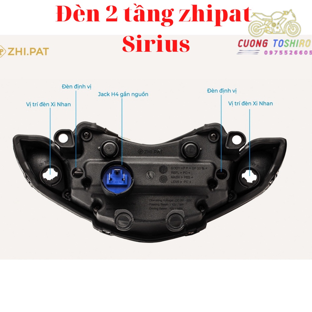 Đèn pha Zhipat led 2 tầng xe sirius chính hãng bảo hành 1 năm lỗi 1 đổi 1 phong cách Racing