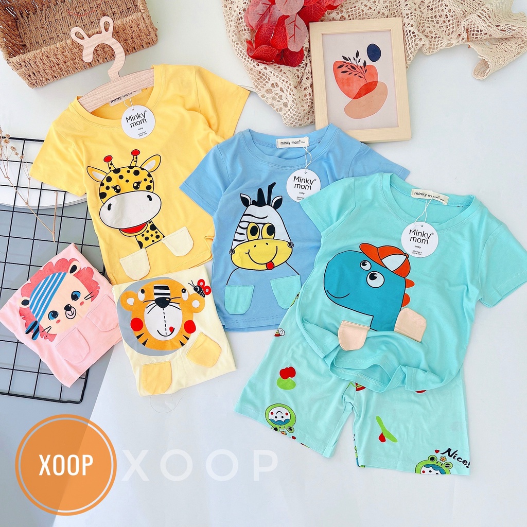 (Đại 8-29kg) Bộ cộc thun lạnh hàng minky mom họa tiết  khủng long có mũ có tai cho bé (SP002102 ) shop phúc yến