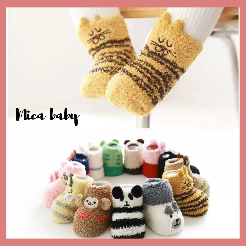 Tất vớ bông xù chống trơn trượt hình động đáng yêu cho bé từ 6 tháng - 1 năm Mica baby T21