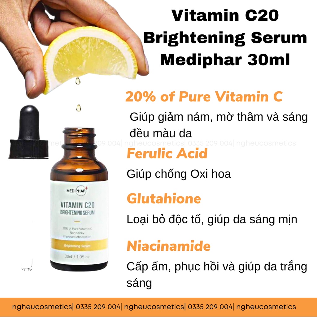 Serum Giảm Nám Làm Trắng Da Vitamin C20 Mediphar 30ml Hàng Công Ty