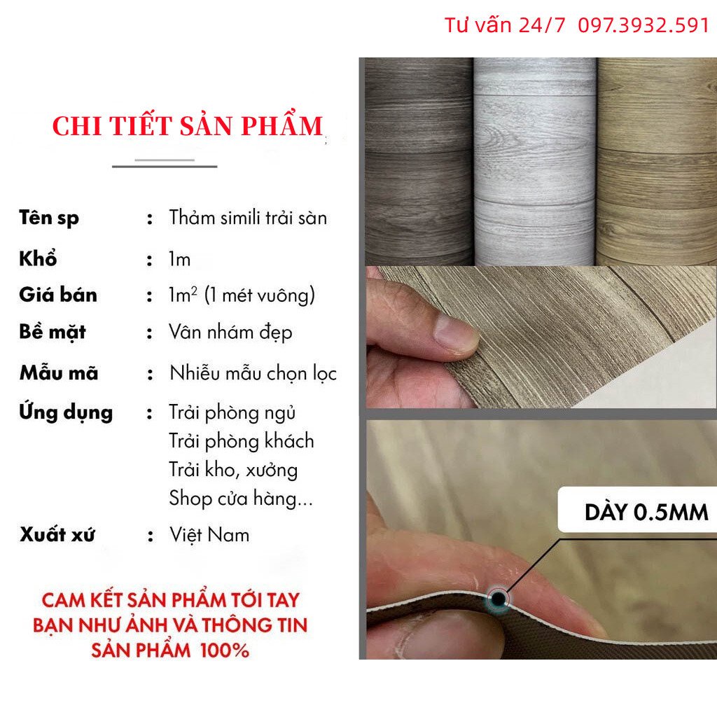 Thảm Trải Lót Sàn Simili Vân Gỗ  Tấm Simili Dán Sàn Giả Gỗ Nền Nhựa Pvc Nhám Chống Trượt Cao Cấp dày 0.5mm Nhiều Mẫu