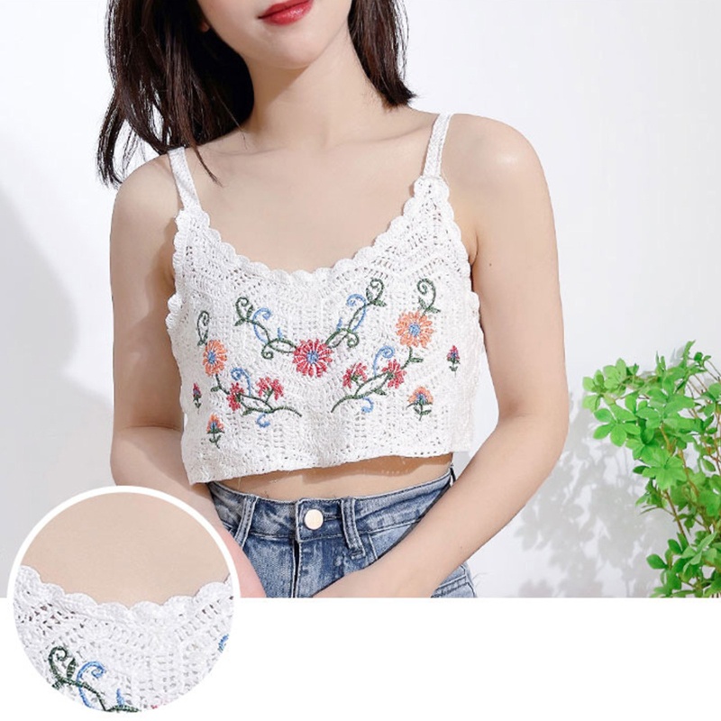Áo Croptop Dệt Kim Không Tay Thêu Hoa Nhiều Màu Sắc Dành Cho Nữ