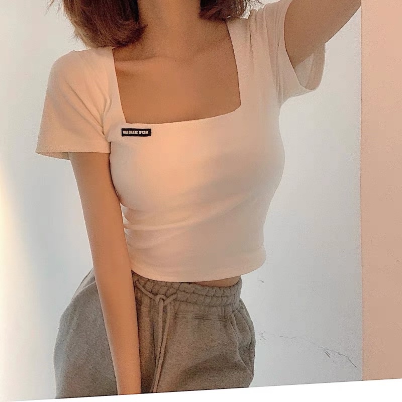 Áo Croptop Tay Ngắn Logo Thêu YUMI BÁN SỈ Áo Thun Ôm Tay Ngắn Hot Trendy YUMI 2021