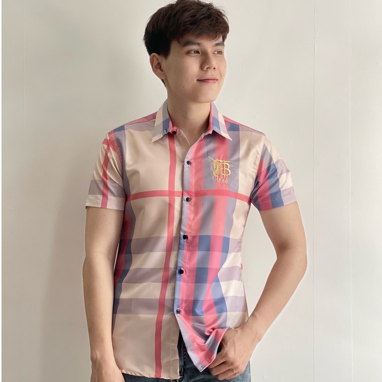 Áo sơ mi Nam Nữ 🔅FULL SIZE🔅 Áo sơ mi cộc tay kẻ sọc caro B B R logo thêu ngực, chất vải mềm mịn, thoáng mát