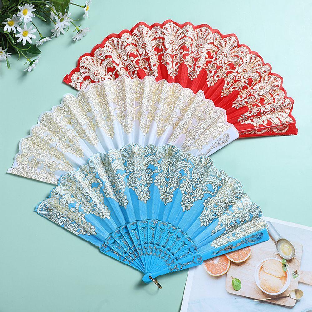 Quạt Xếp Cầm Tay Bằng Nhựa Phối Ren Hoa Lụa Thời Trang Mùa Hè Phong Cách Trung Hoa Dùng Làm Đạo Cụ Chụp Ảnh Cho Nữ