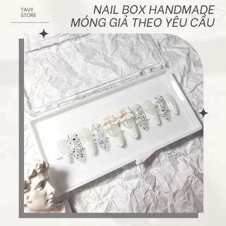 Nail Box Handmade set móng giả họa tiết nơ trắng nữ tính