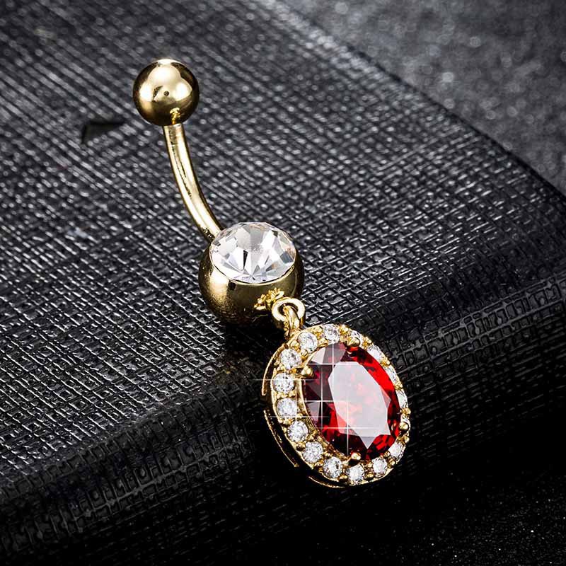 Khuyên rốn thép không gỉ đính đá CZ hình oval