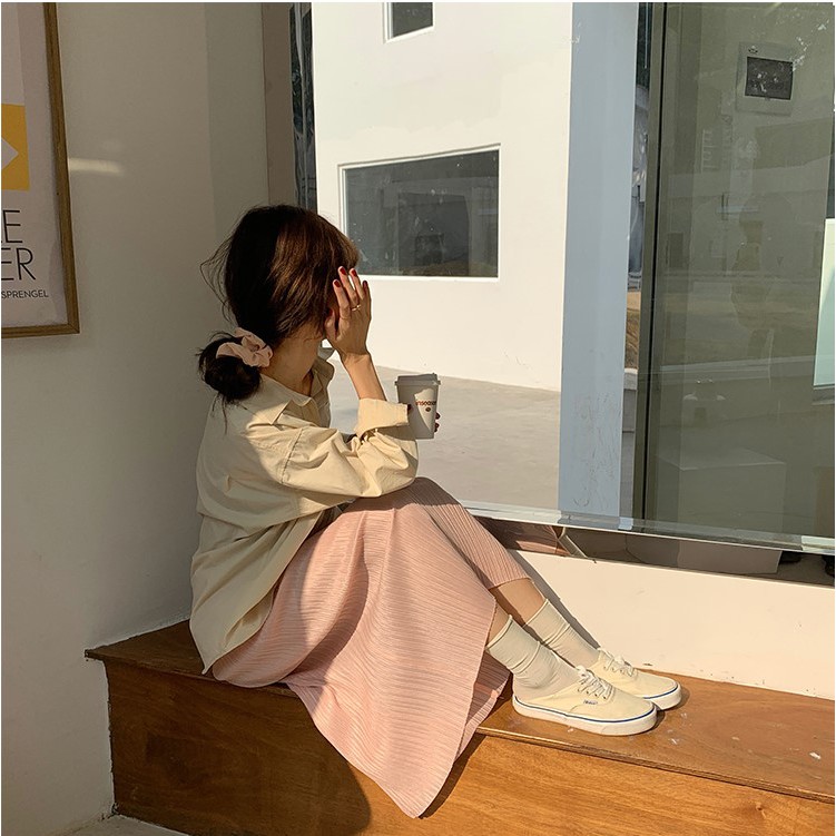 [ORDER] Chân váy xếp ly dáng suông màu hồng nhạt style Korea