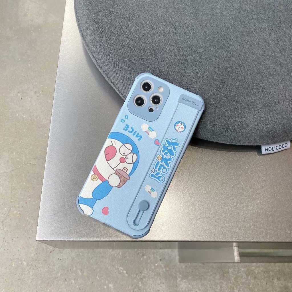 Ốp điện thoại hình Doraemon có dây đeo cho iphone12 12promax iPhone11 iPhoneXS XR 7 / 8PLUS