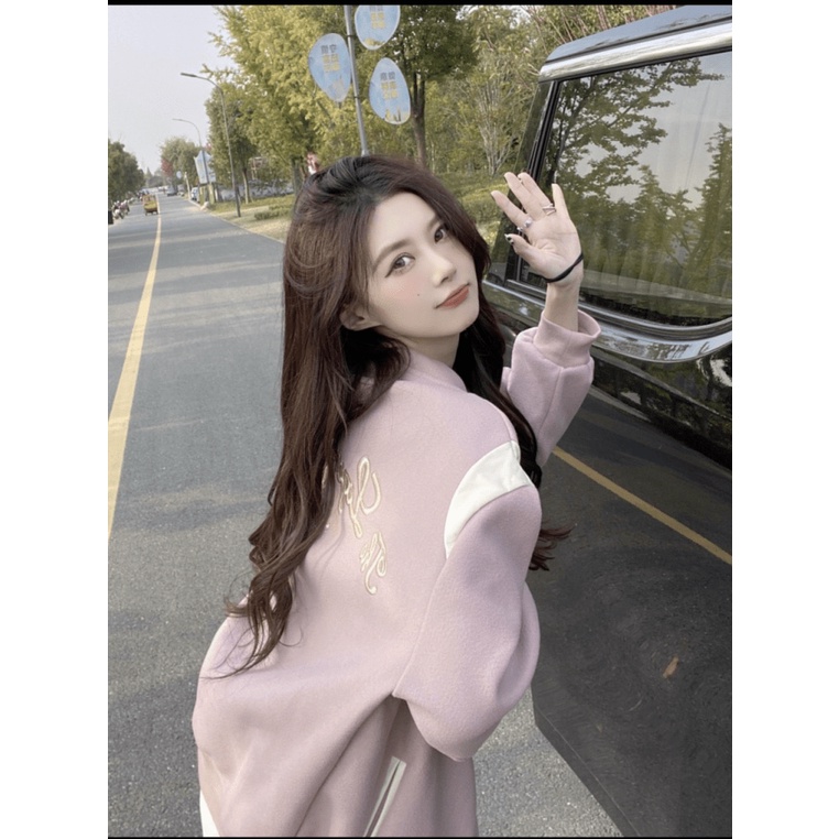 Áo Khoác Hoodie Nữ Màu Hồng Bomber Nút Bấm Cực Dễ Thương Trẻ Trung Cá Tính Siêu Hot HHP