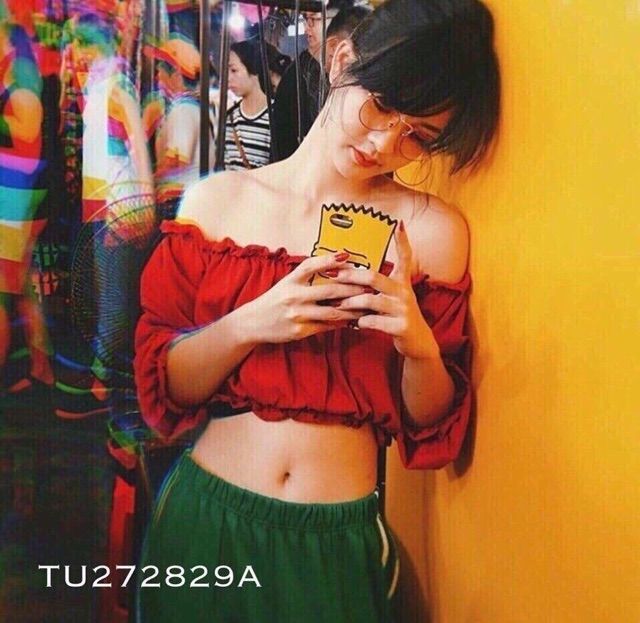 Áo trễ vai tay dài croptop bèo