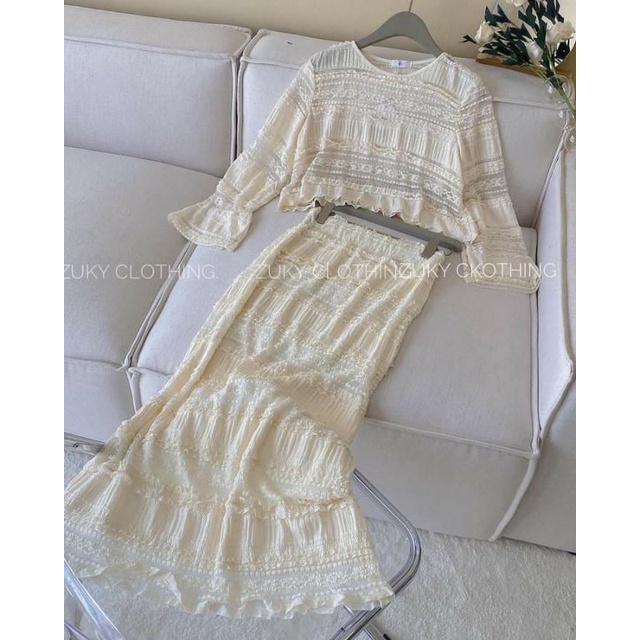 💋💋Sét áo croptop ren mix cv dáng dài tiểu thư💢💢