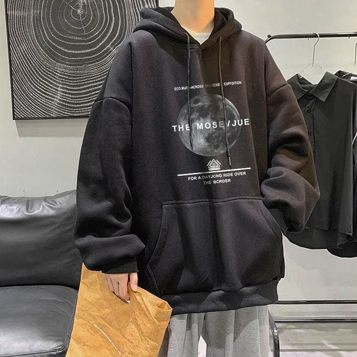 Áo hoodie dáng rộng in hình mặt trăng thời trang Hàn Quốc dành cho nam