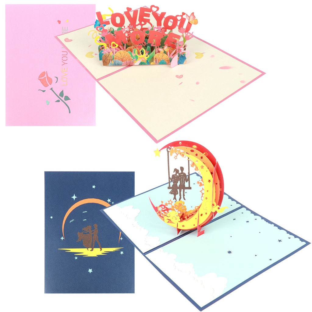 [extremewellgen 0609] 2PCS 3D Pop Up Greeting Card Lovers Sakura Card Red Love Heart Greeting Card